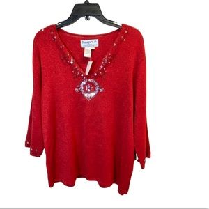NWT Joseph A Red Knit Sequins Top Size 1X